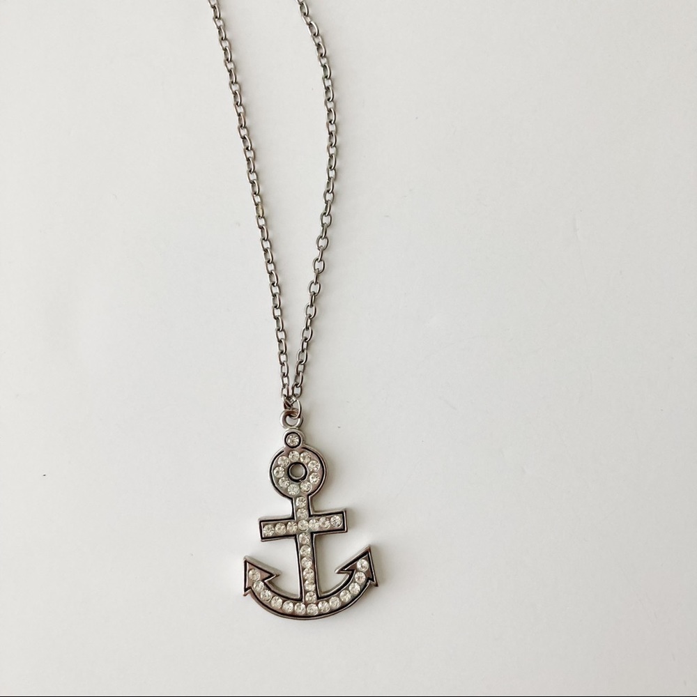 5 FOR $25 | Silver Diamond Sparkle Nautical Anchor Necklace